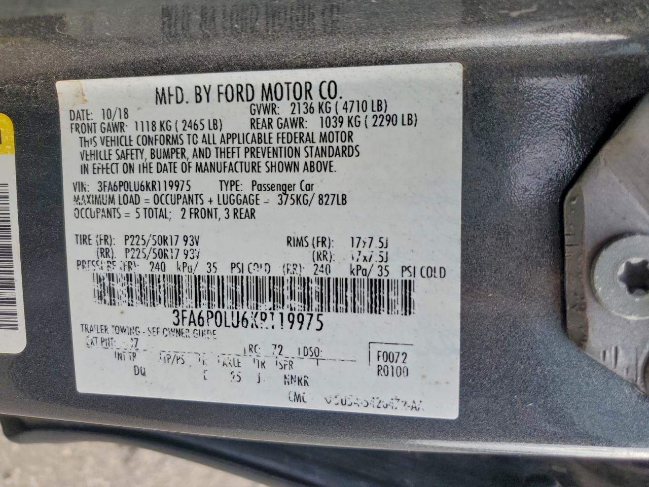 2019 FORD FUSION SE photo 34