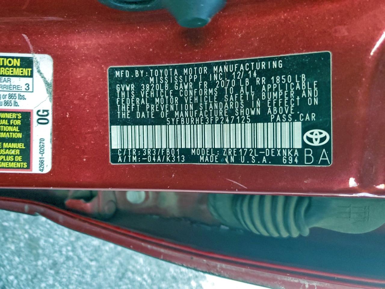 2015 TOYOTA COROLLA L photo 34