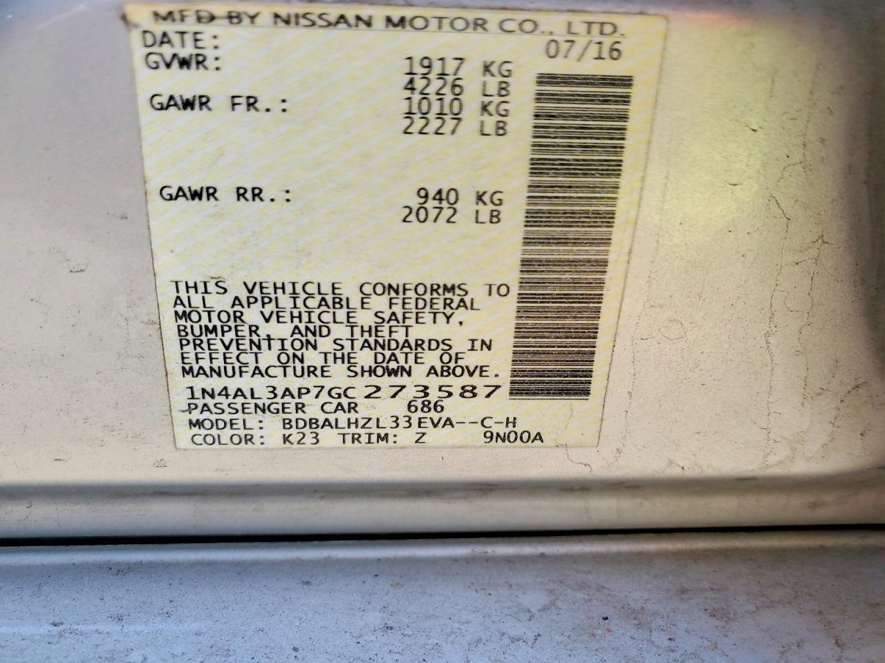 2016 NISSAN ALTIMA 2.5 photo 34