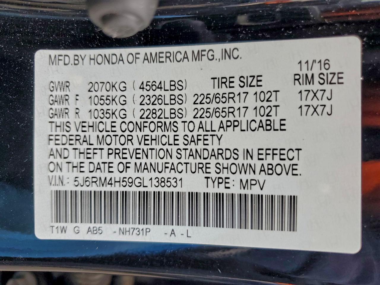 2016 HONDA CR-V EX photo 27