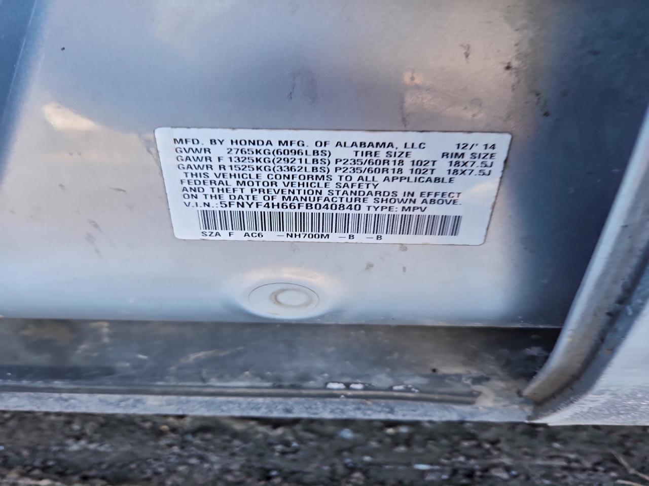 2015 HONDA PILOT EXL photo 25