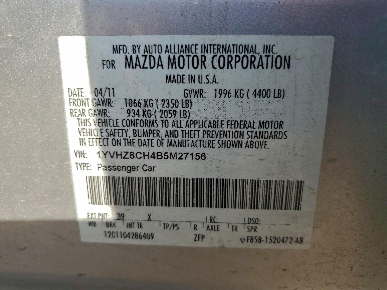 2011 MAZDA 6 I photo 12