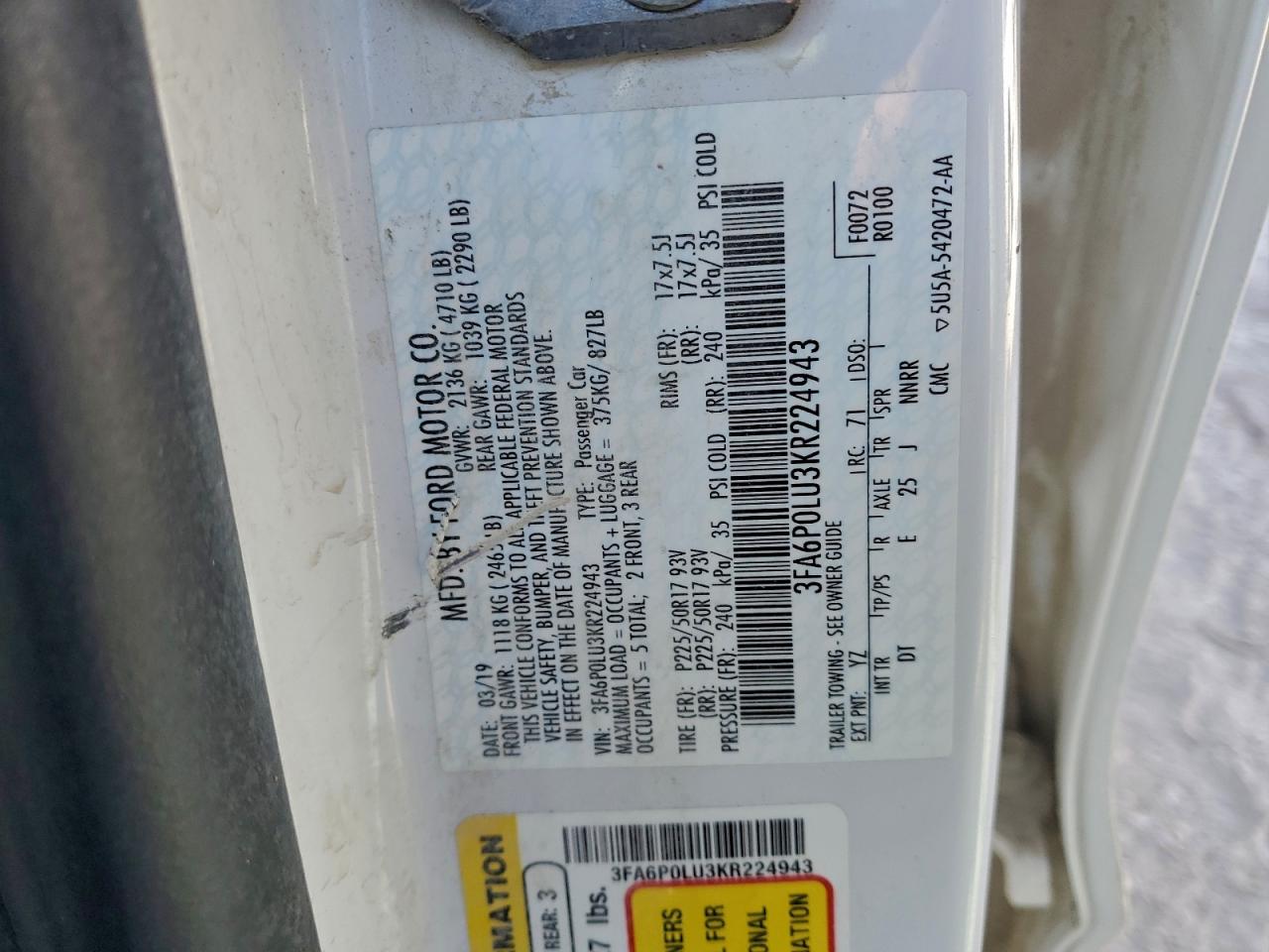 2019 FORD FUSION SE photo 12