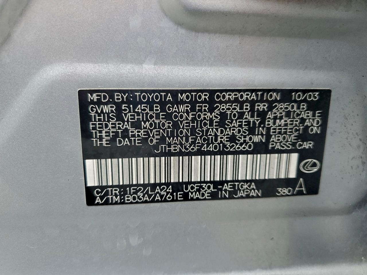 2004 LEXUS LS 430 photo 12