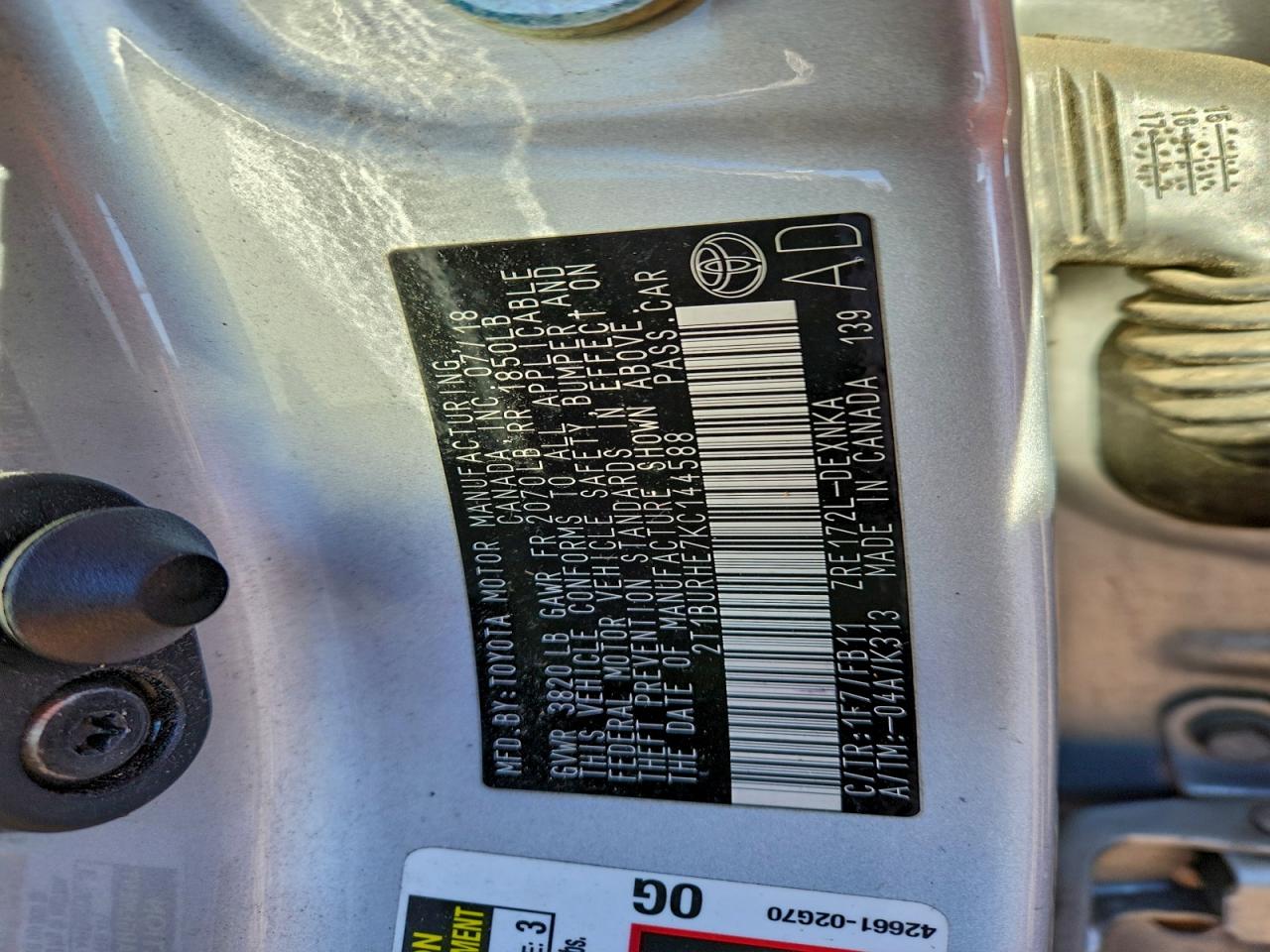 2019 TOYOTA COROLLA L photo 12