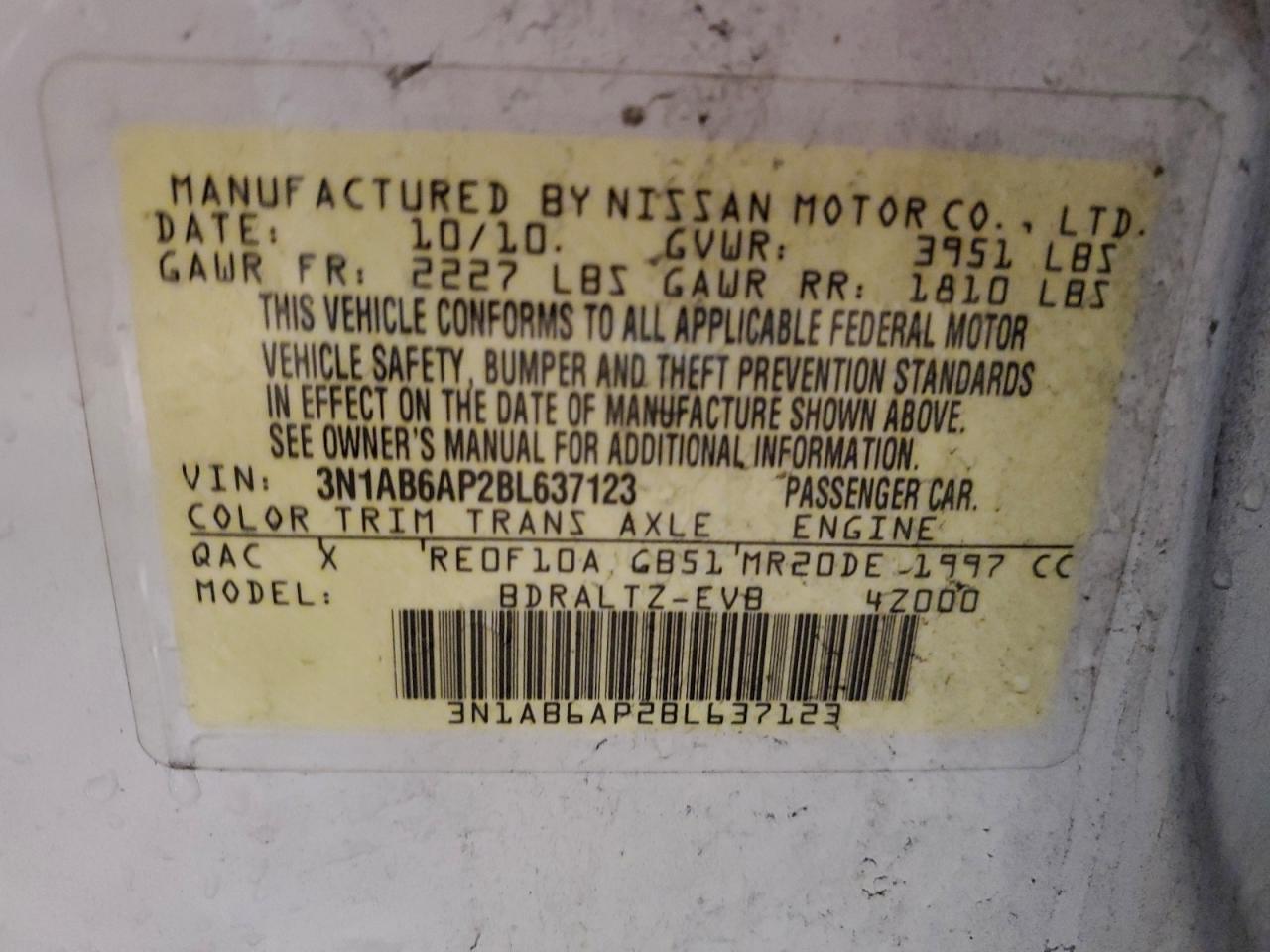 2011 NISSAN SENTRA 2.0 photo 12