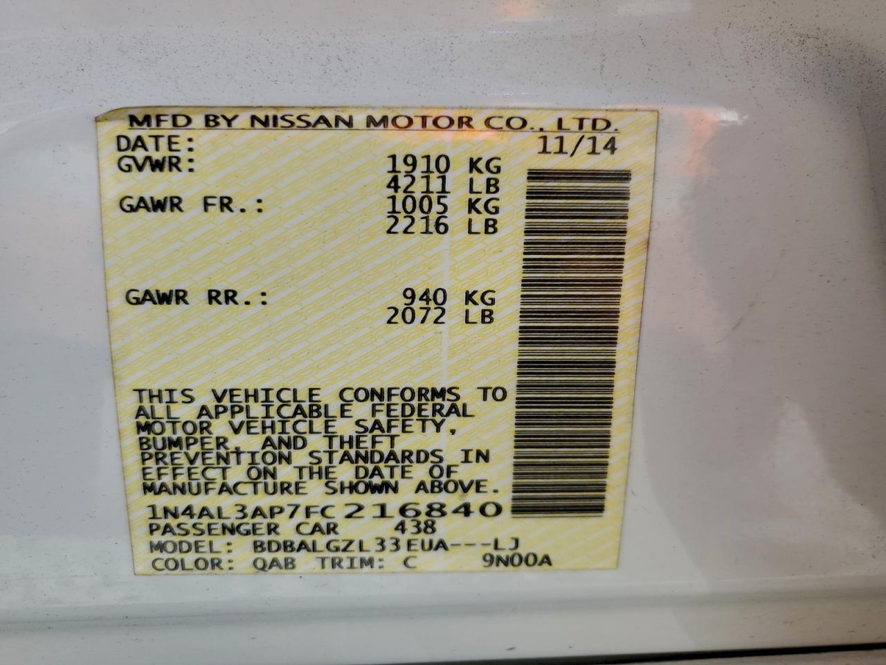 2015 NISSAN ALTIMA 2.5 photo 23