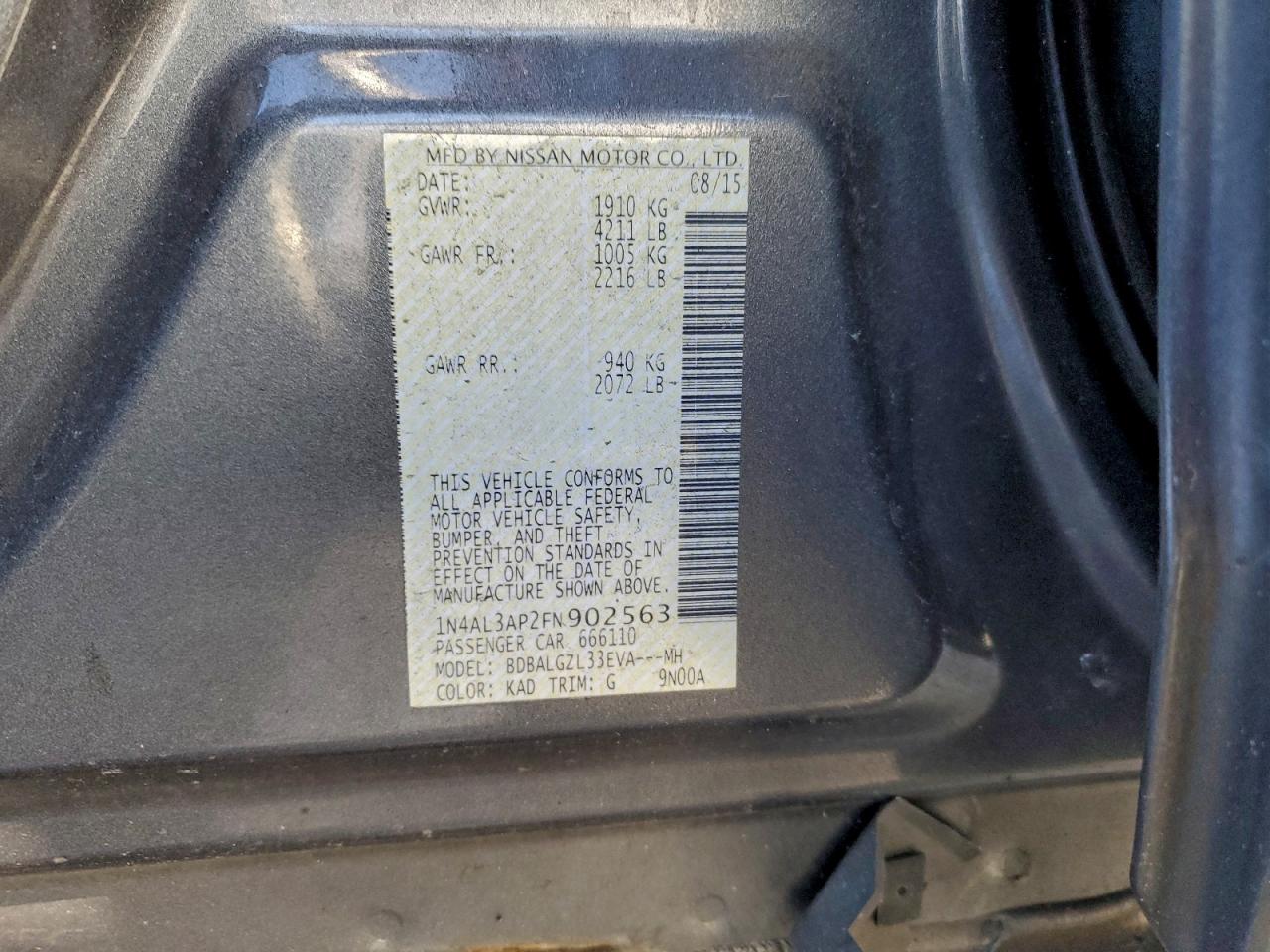 2015 NISSAN ALTIMA 2.5 photo 12