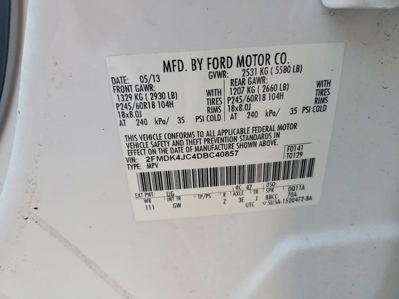 2013 FORD EDGE SEL photo 49