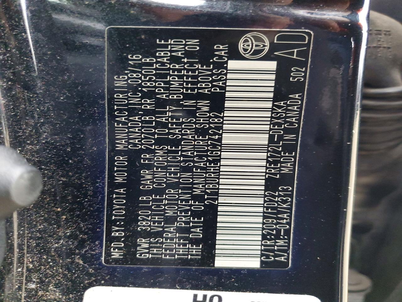 2016 TOYOTA COROLLA L photo 23