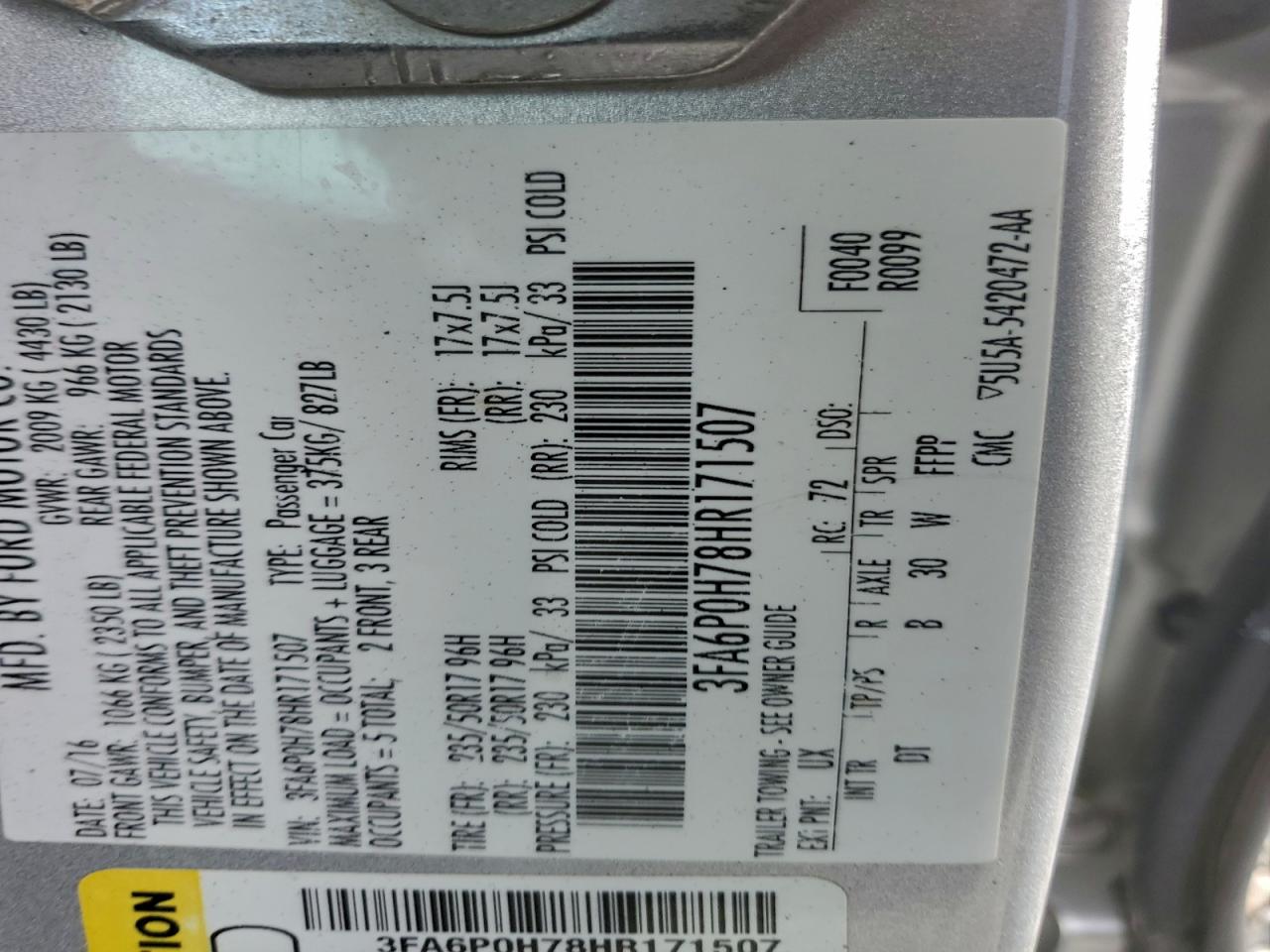 2017 FORD FUSION SE photo 34