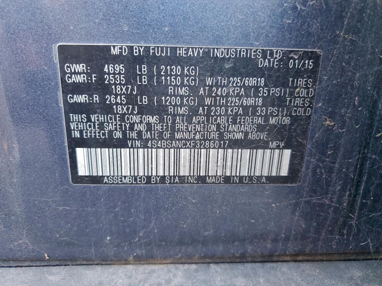 2015 SUBARU OUTBACK 2.5I LIMITED photo 13