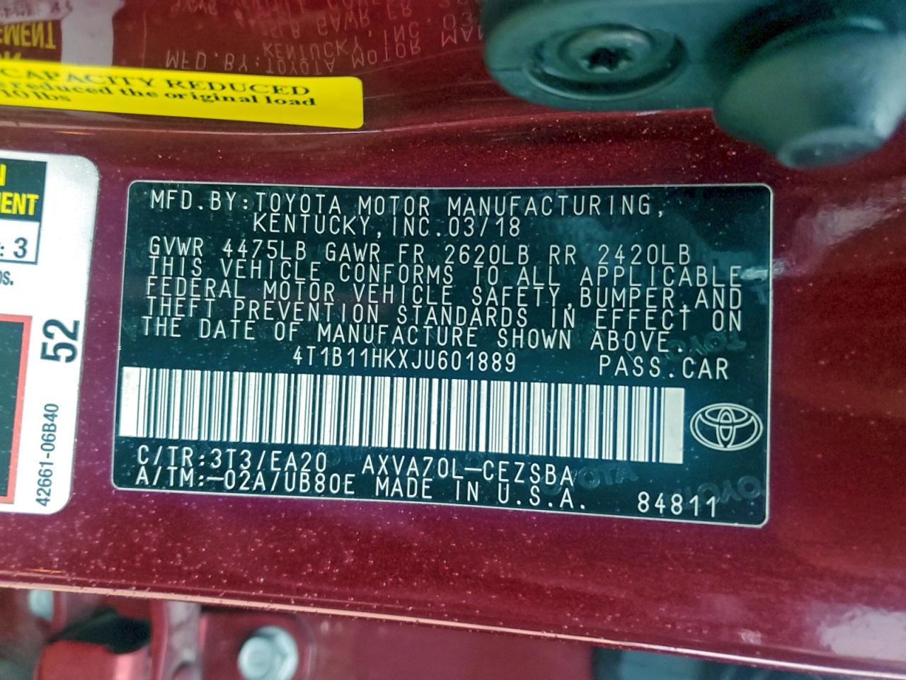 2018 TOYOTA CAMRY L photo 23