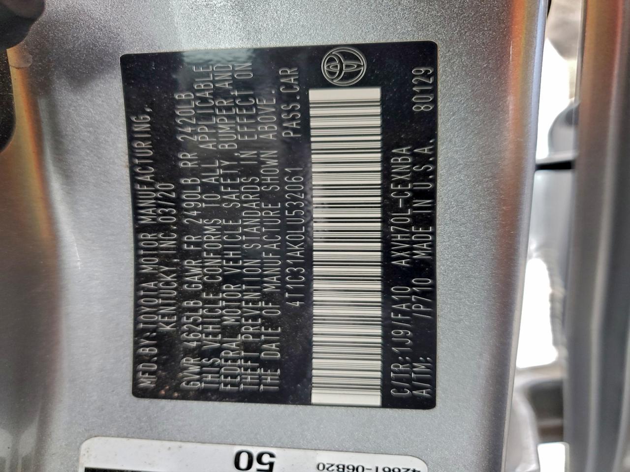2020 TOYOTA CAMRY LE photo 12