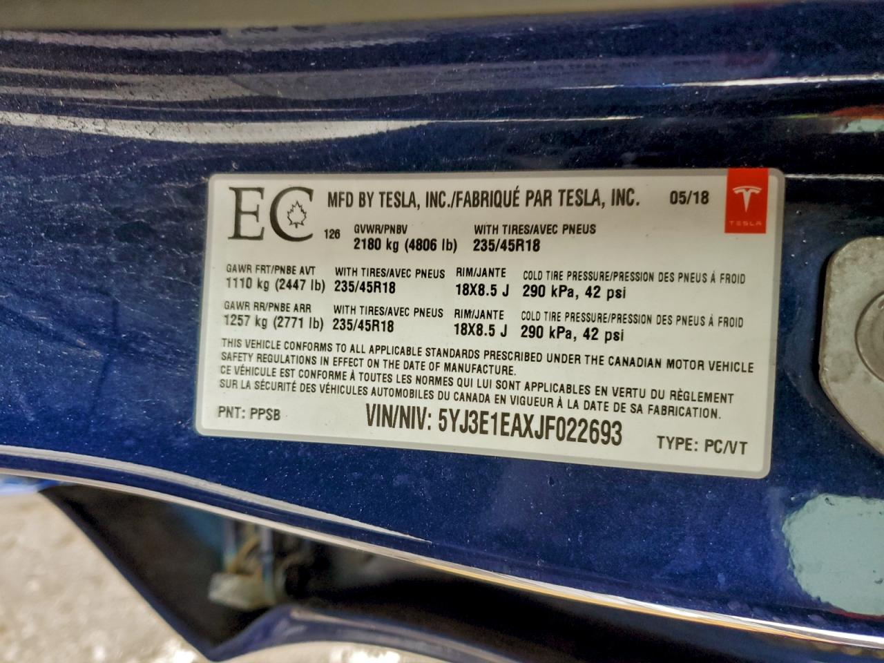 2018 TESLA MODEL 3 photo 13