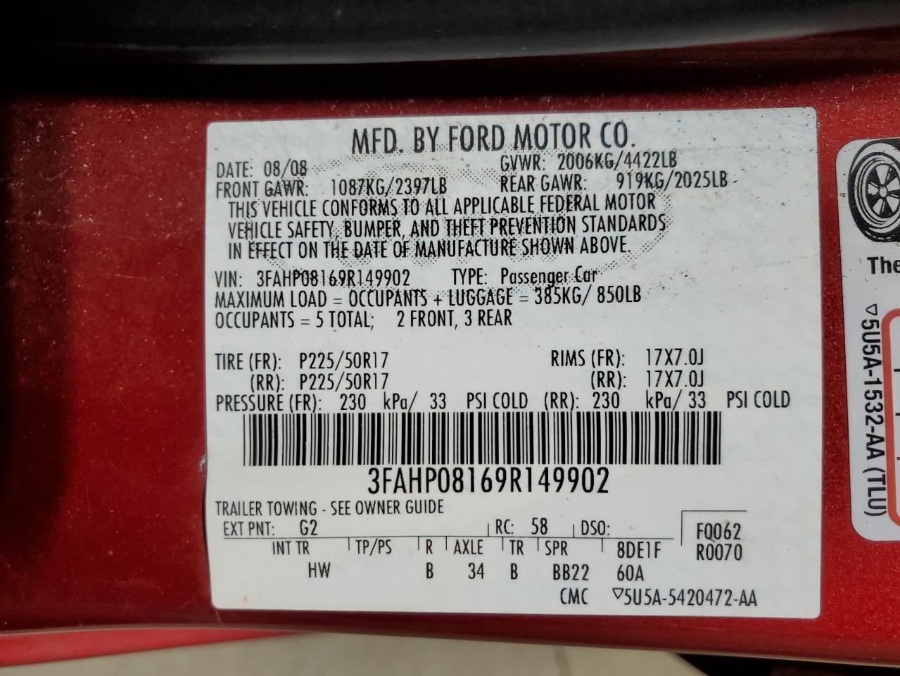 2009 FORD FUSION SEL photo 37
