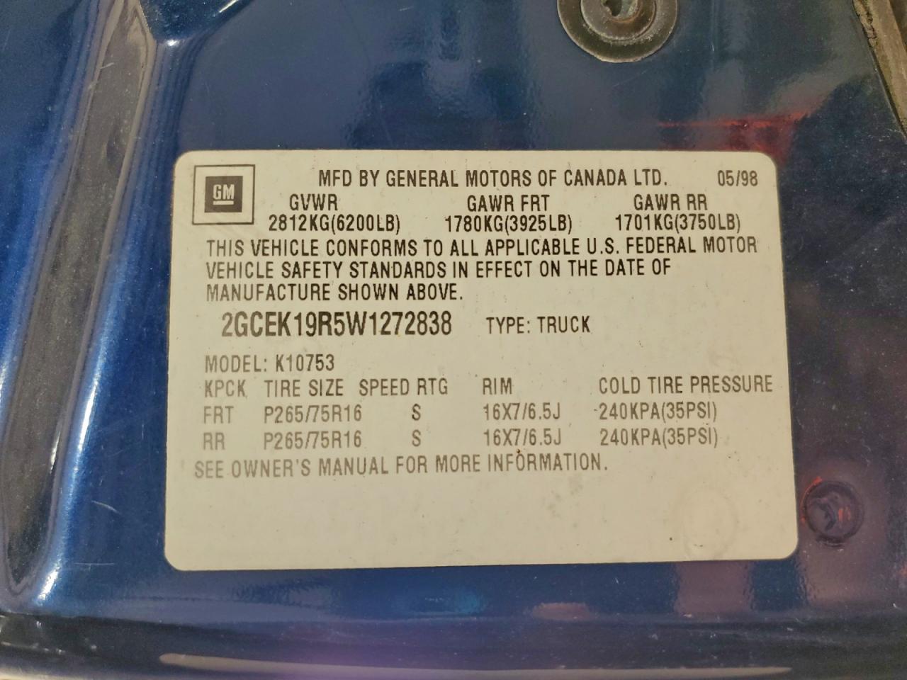1998 CHEVROLET GMT-400 K1500 photo 12