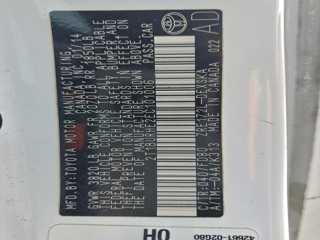 2014 TOYOTA COROLLA L photo 12