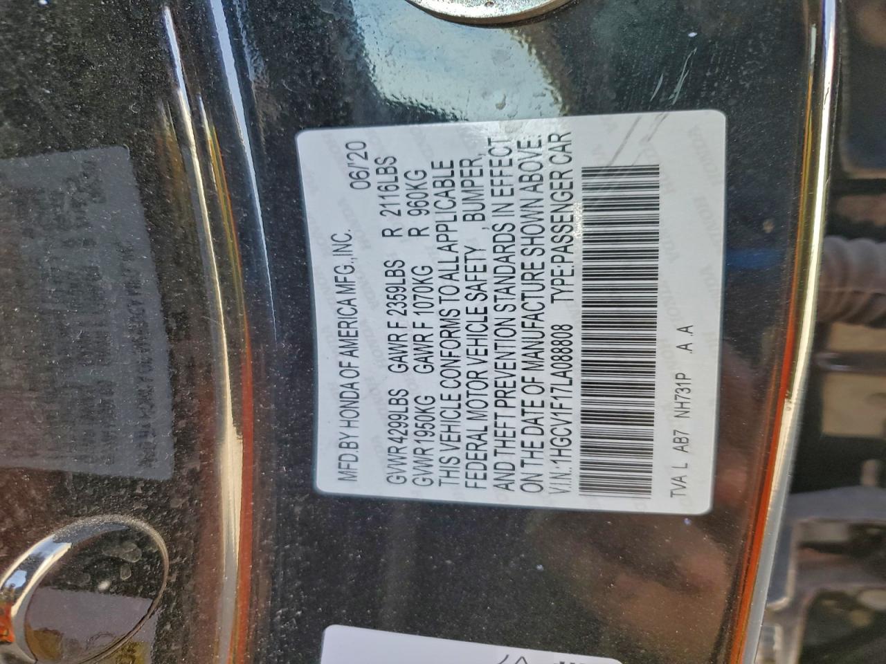 2020 HONDA ACCORD LX photo 23