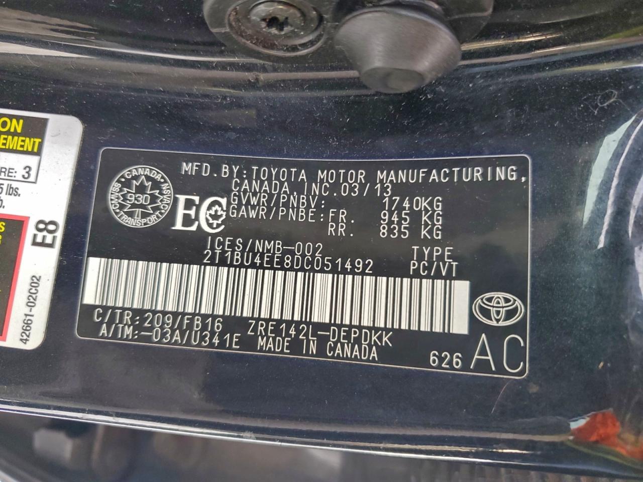 2013 TOYOTA COROLLA BASE photo 12