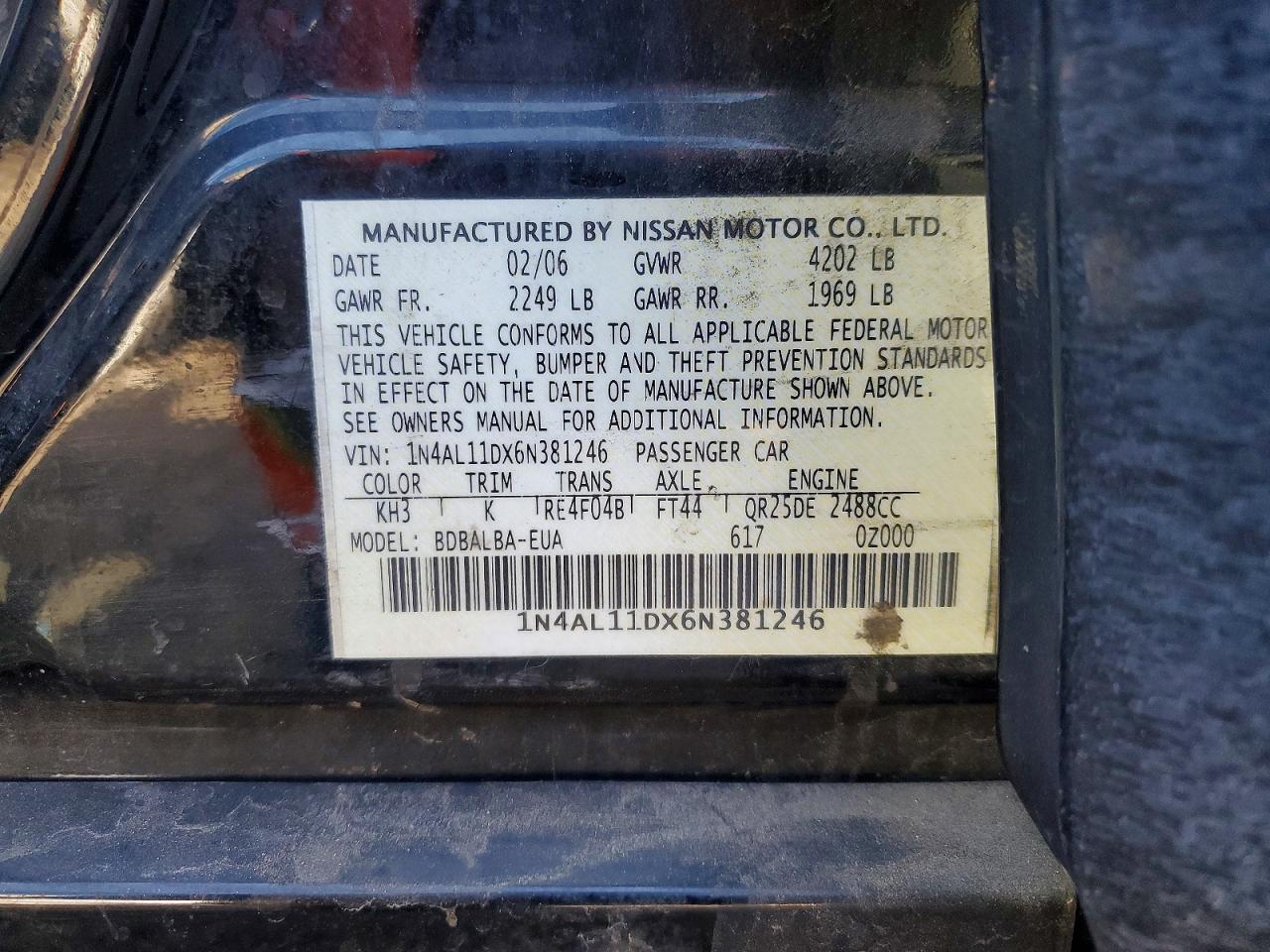 2006 NISSAN ALTIMA S photo 12