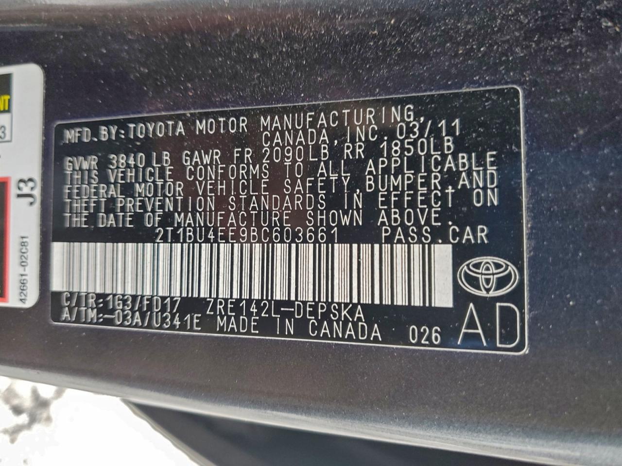 2011 TOYOTA COROLLA BASE photo 23