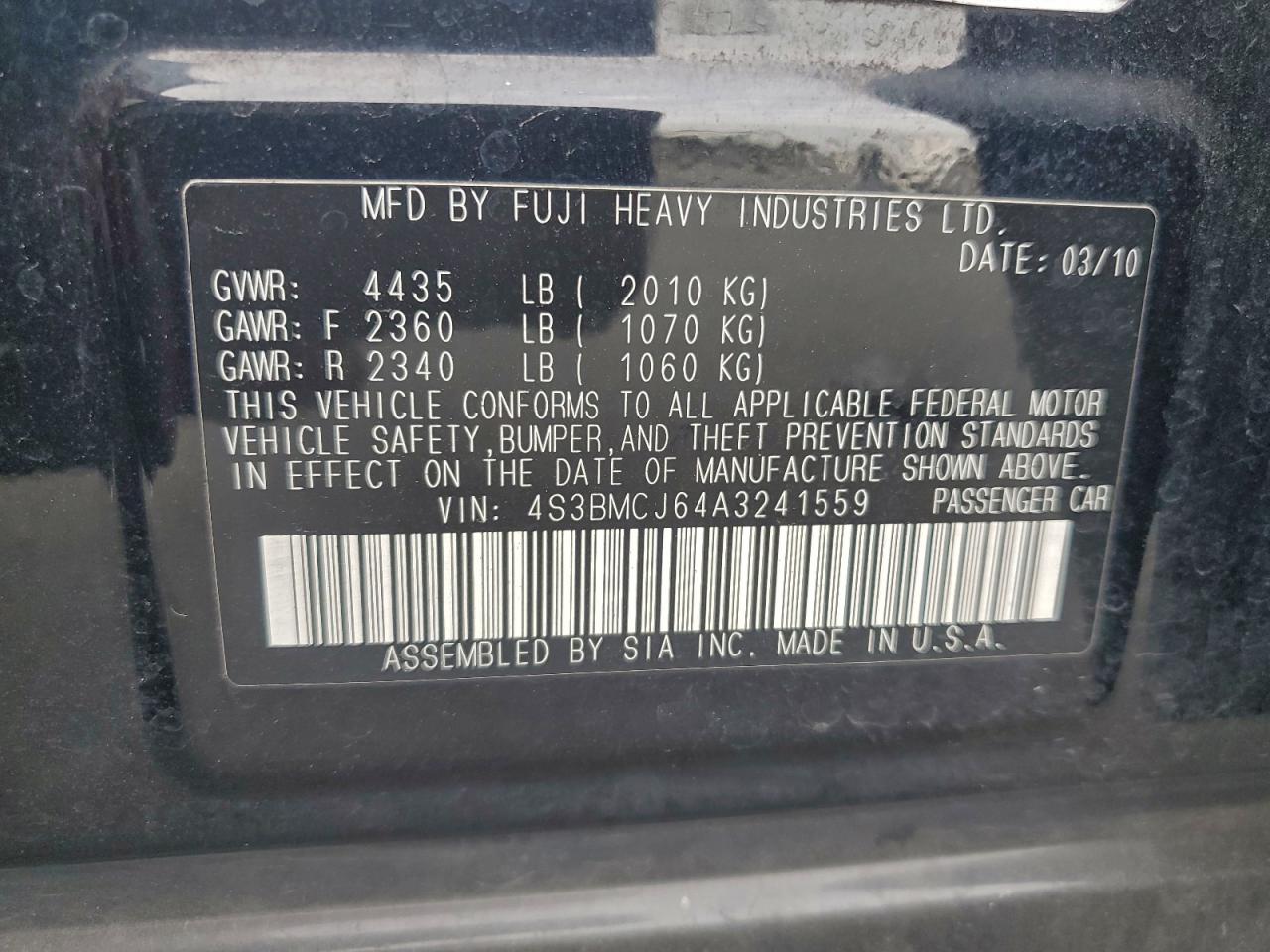 2010 SUBARU LEGACY 2.5I LIMITED photo 12