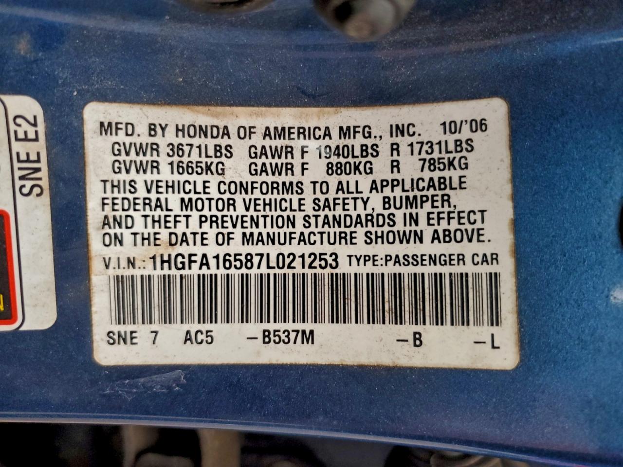 2007 HONDA CIVIC LX photo 23