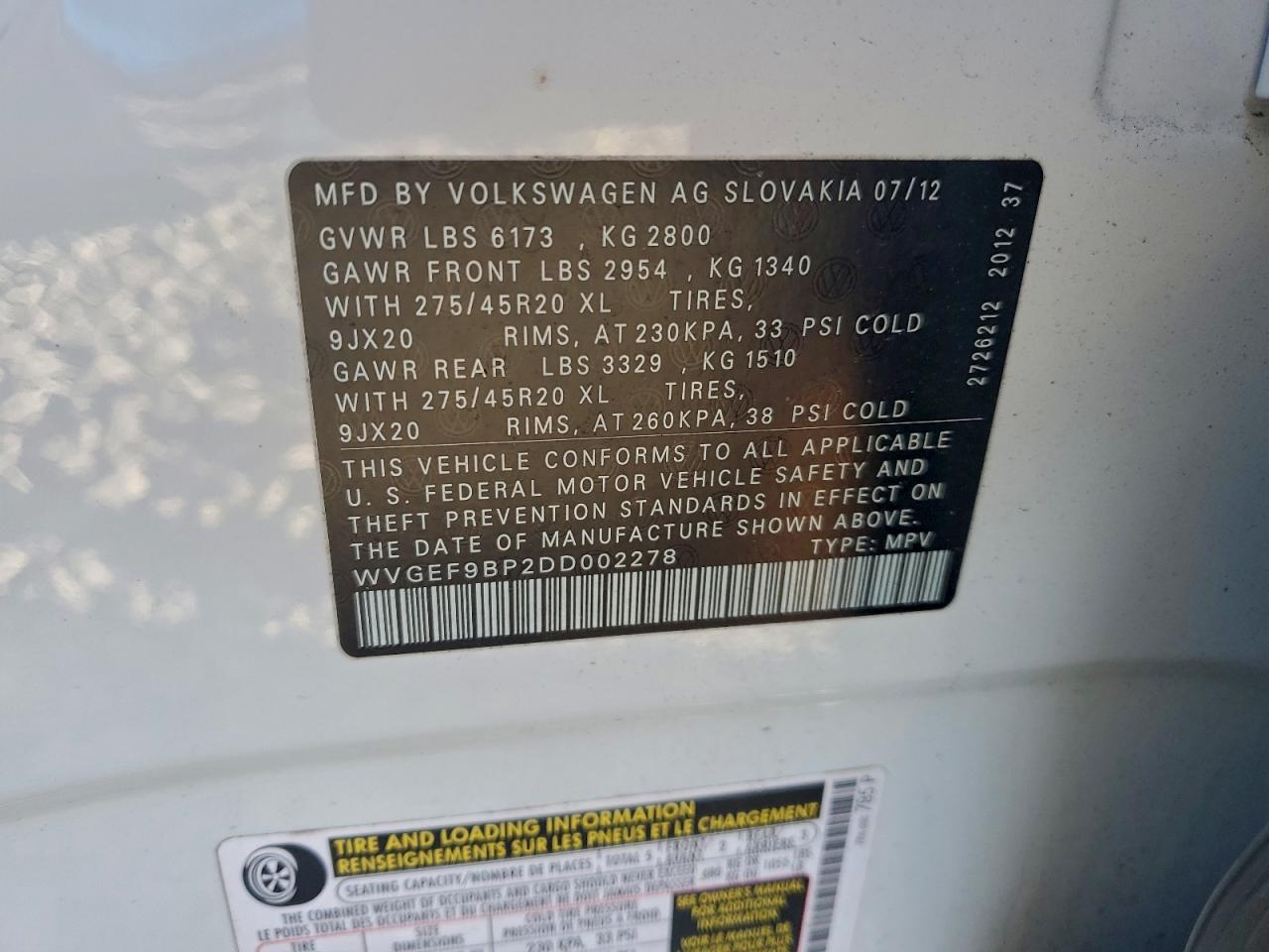 2013 VOLKSWAGEN TOUAREG V6 photo 13
