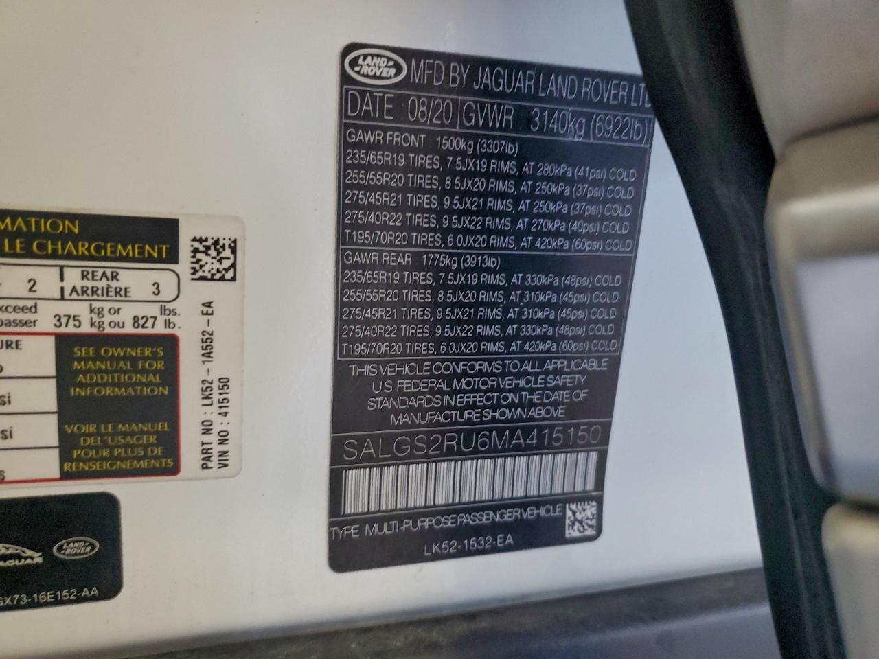 2021 LAND ROVER RANGE ROVER HSE WESTMINSTER EDITION photo 13