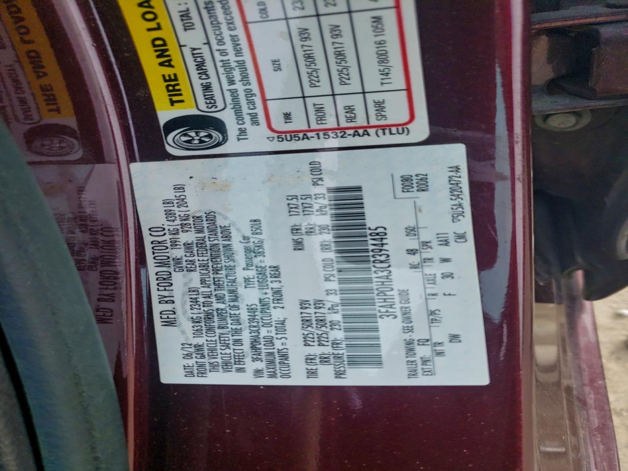 2012 FORD FUSION SE photo 13