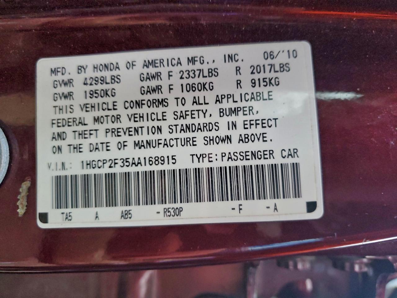 2010 HONDA ACCORD LX photo 23