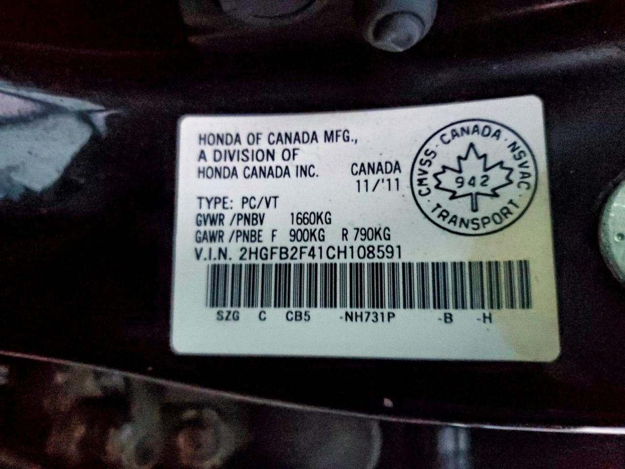 2012 HONDA CIVIC LX photo 12