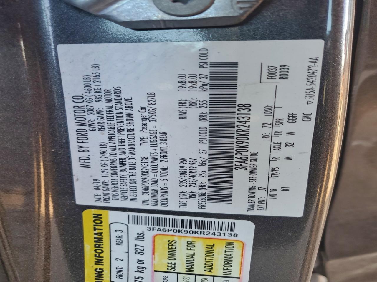2019 FORD FUSION TITANIUM photo 12