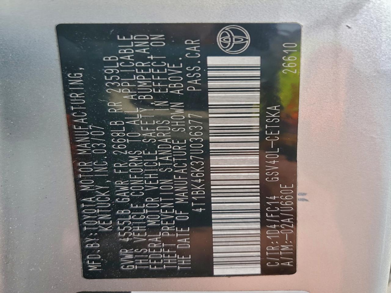2007 TOYOTA CAMRY LE photo 12