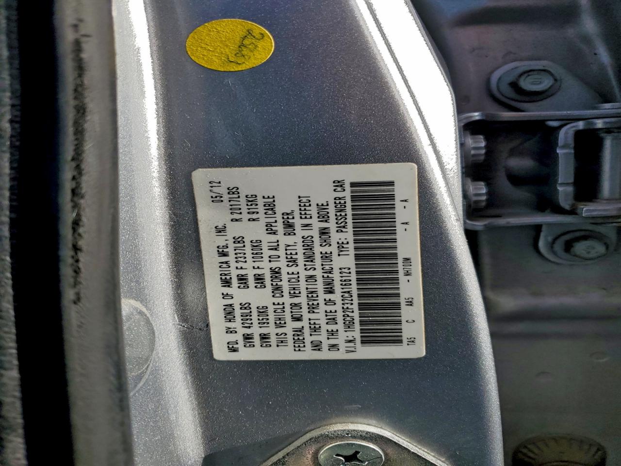 2012 HONDA ACCORD LX photo 12