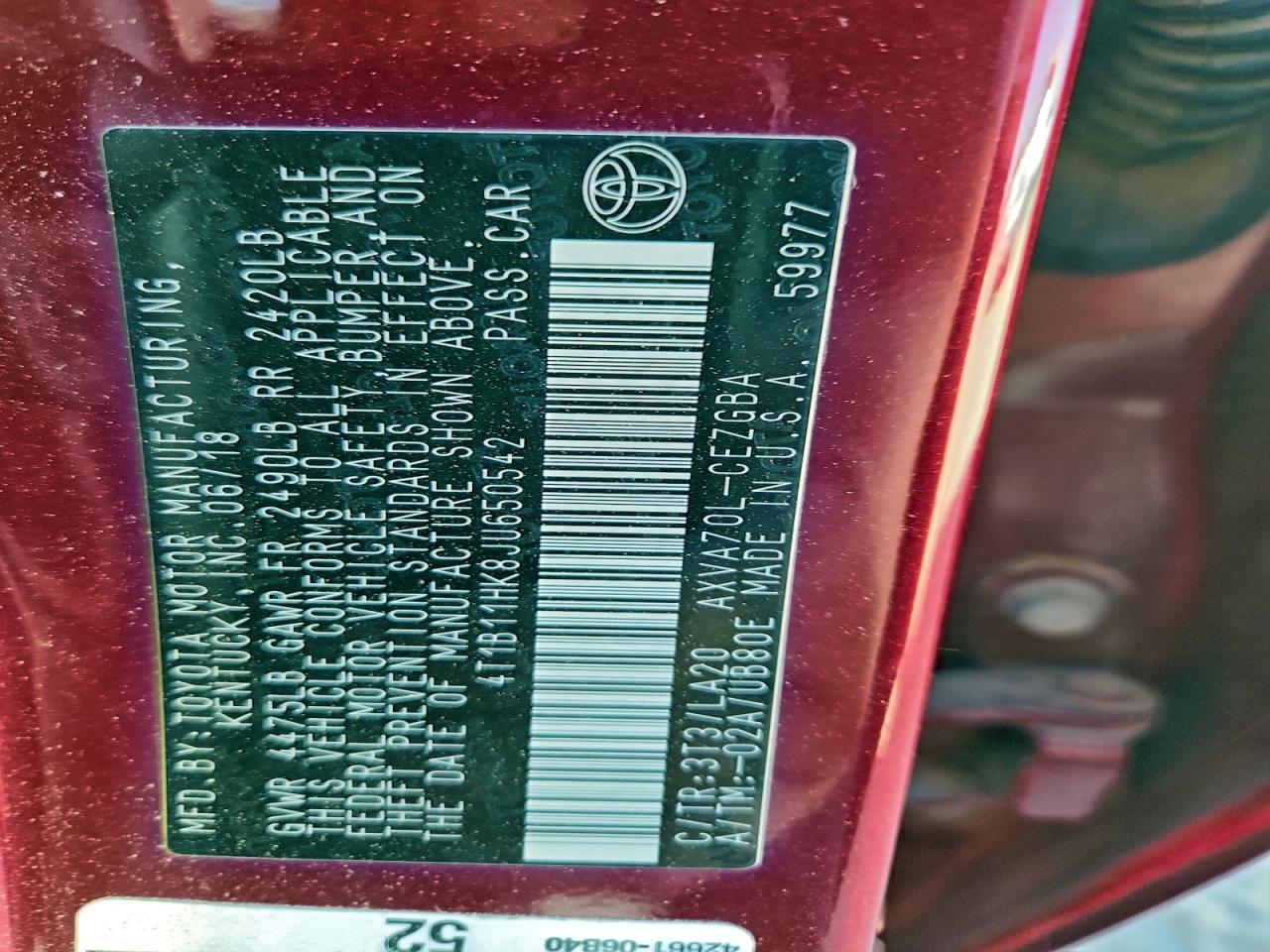 2018 TOYOTA CAMRY L photo 23