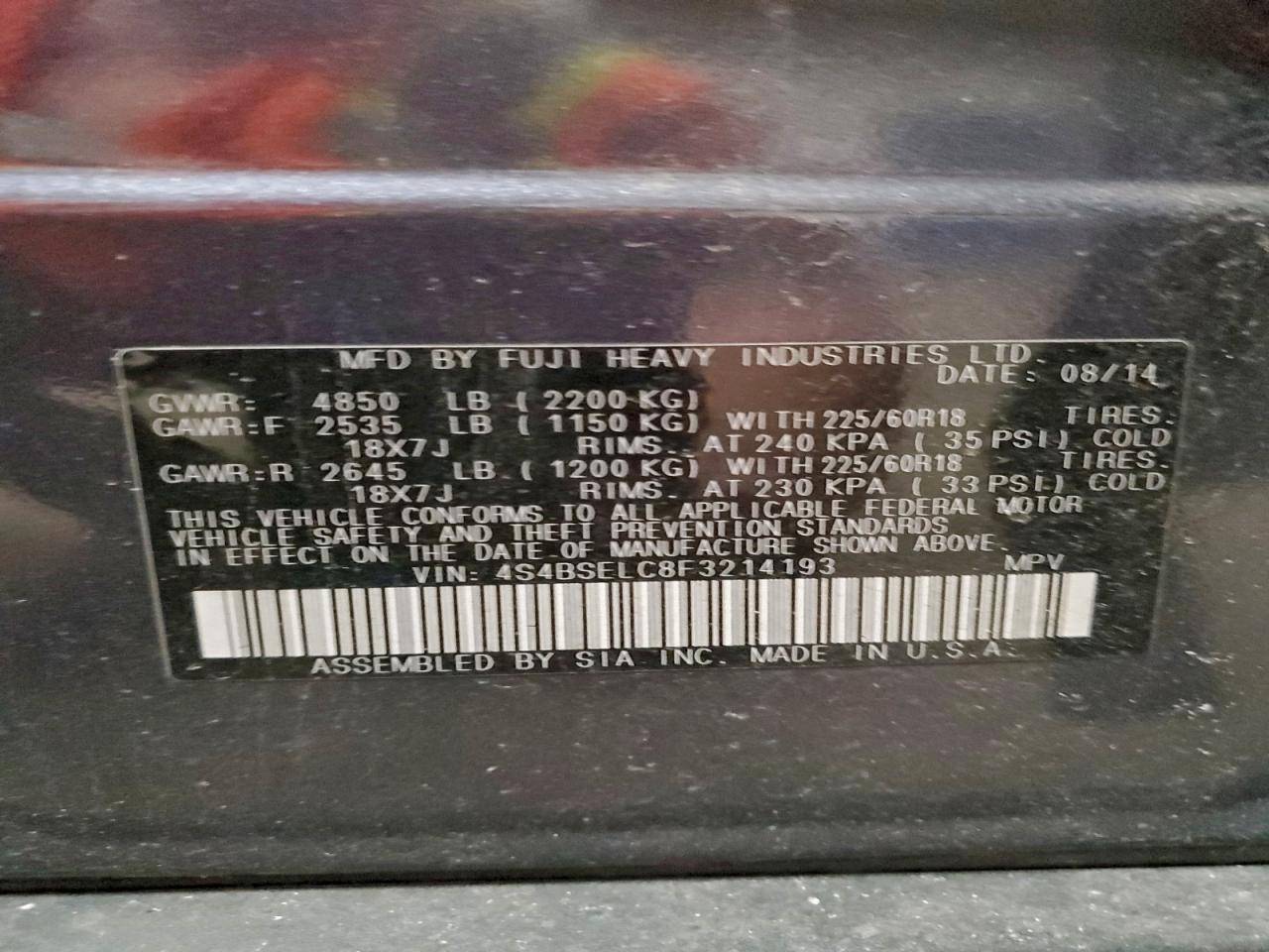 2015 SUBARU OUTBACK 3.6R LIMITED photo 14