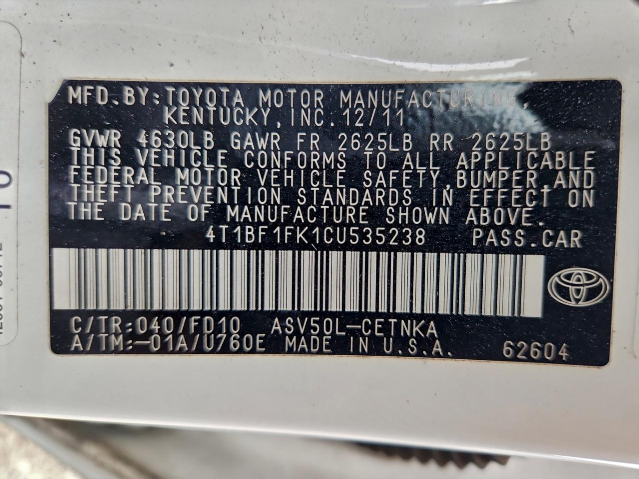 2012 TOYOTA CAMRY BASE photo 45