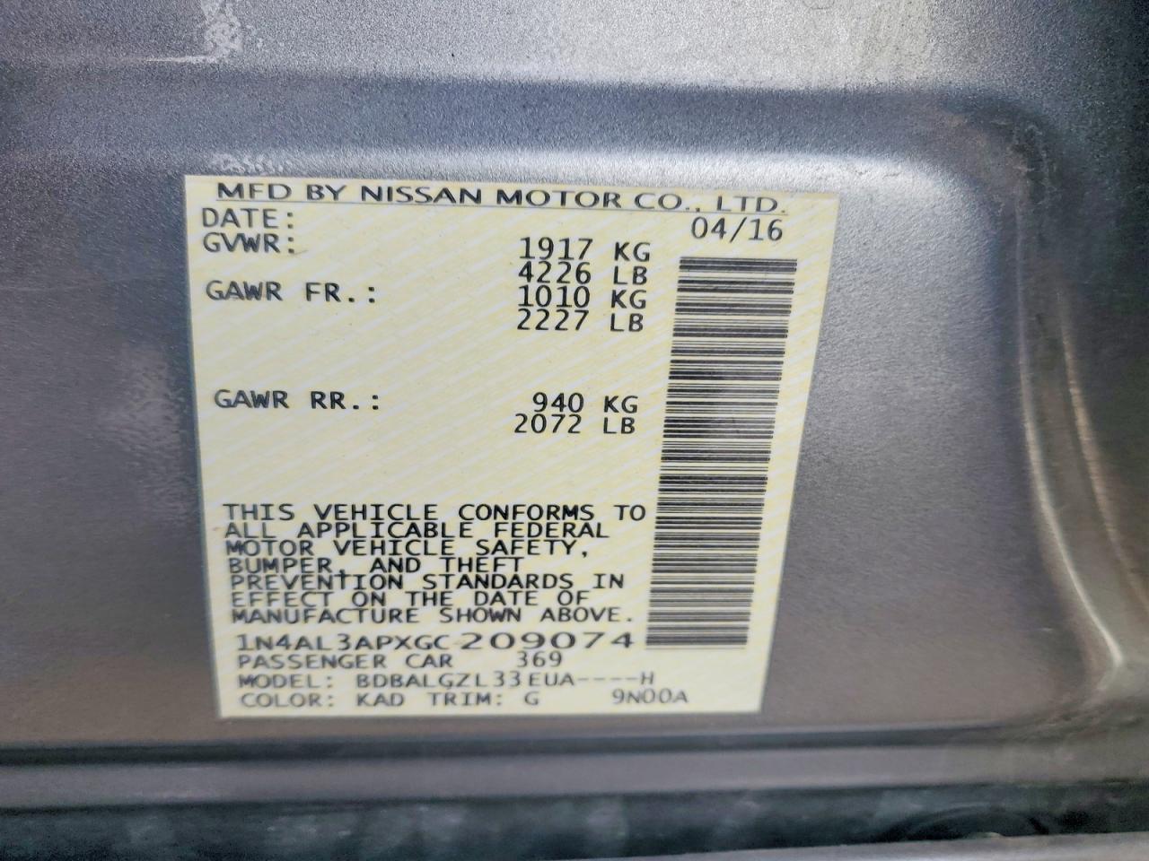 2016 NISSAN ALTIMA 2.5 photo 12