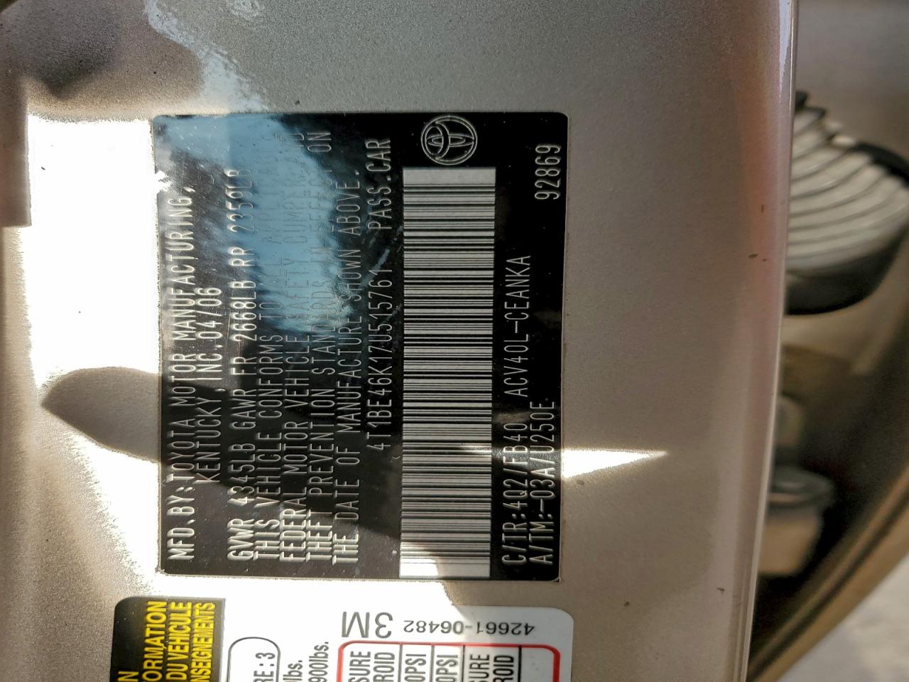 2007 TOYOTA CAMRY CE photo 25