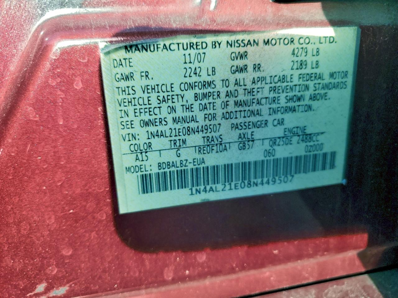 2008 NISSAN ALTIMA 2.5 photo 23