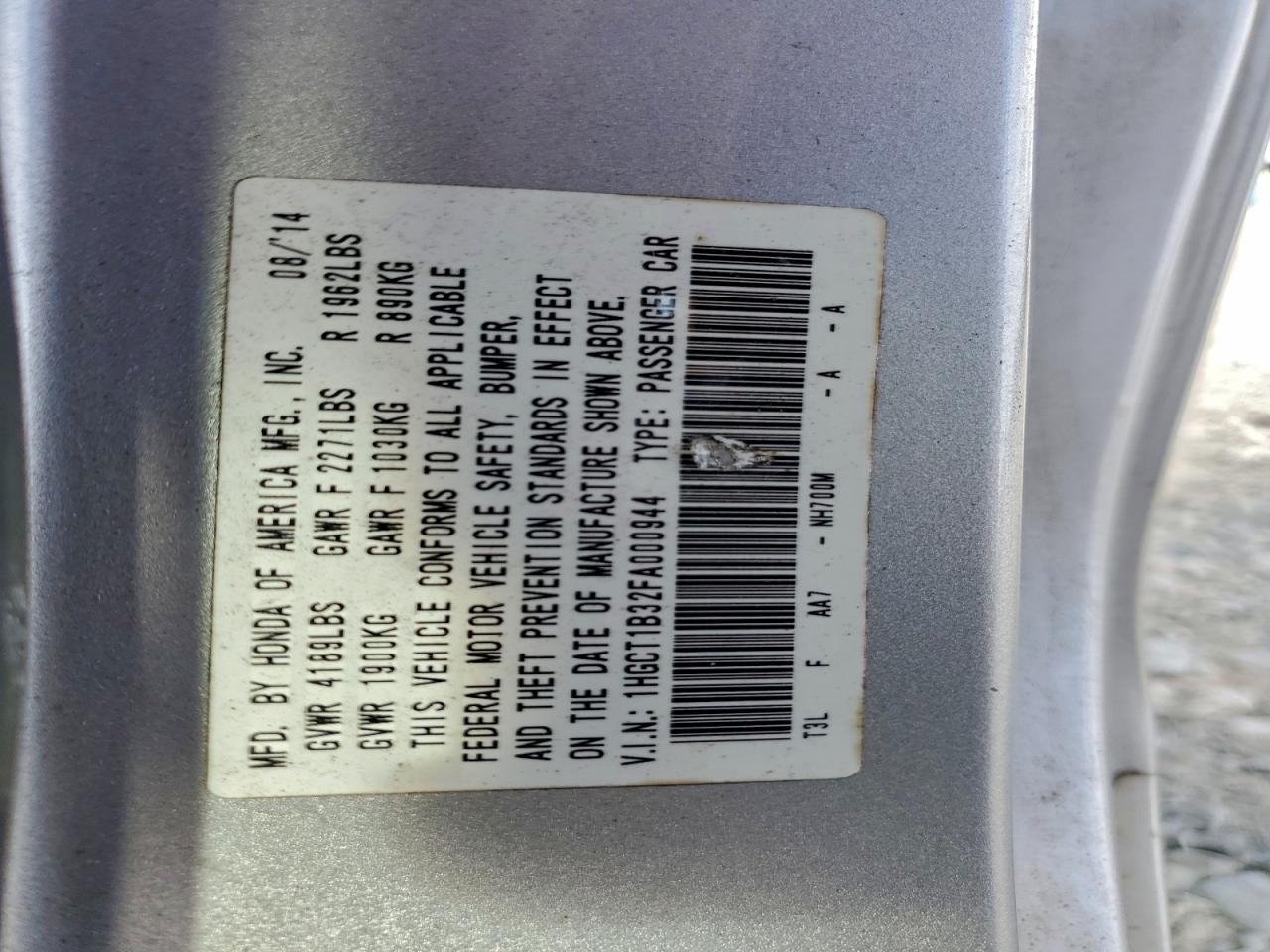 2015 HONDA ACCORD LX-S photo 12