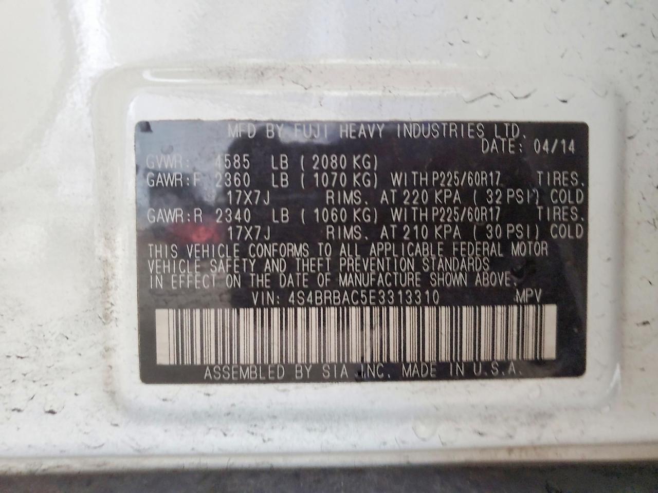 2014 SUBARU OUTBACK 2.5I photo 12