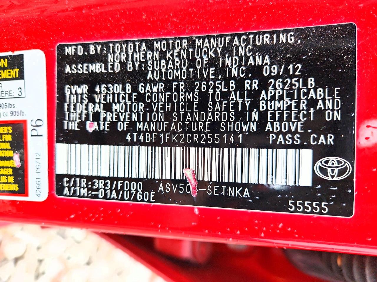 2012 TOYOTA CAMRY BASE photo 12