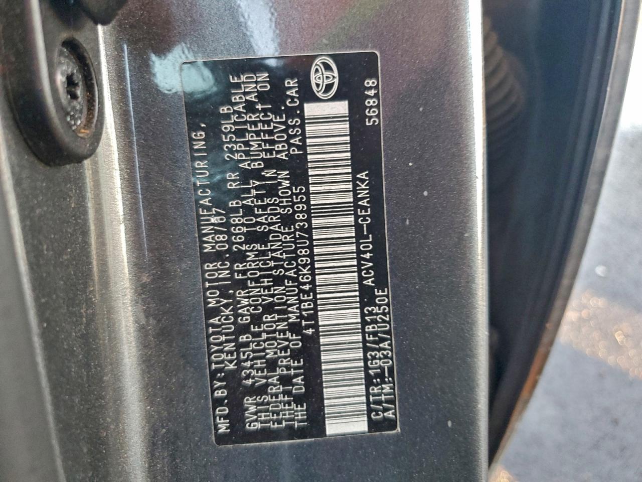 2008 TOYOTA CAMRY CE photo 12