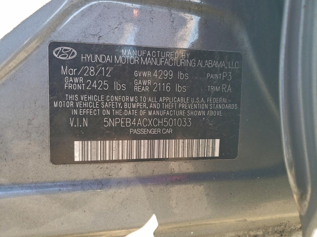 2012 HYUNDAI SONATA GLS photo 34