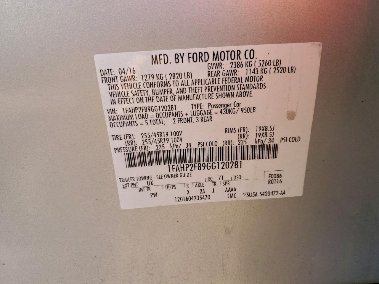 2016 FORD TAURUS LIMITED photo 23