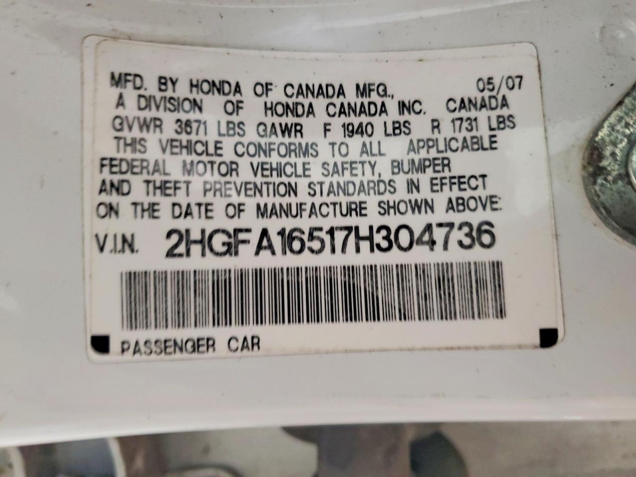 2007 HONDA CIVIC LX photo 23