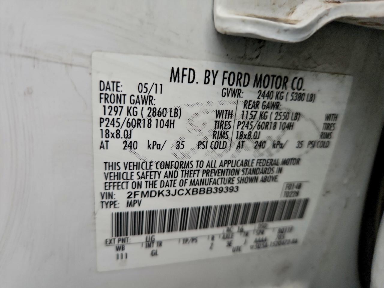 2011 FORD EDGE SEL photo 13